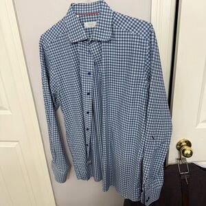 Men's Eton Gingham Blue Checkered Shirt size 43 Slim